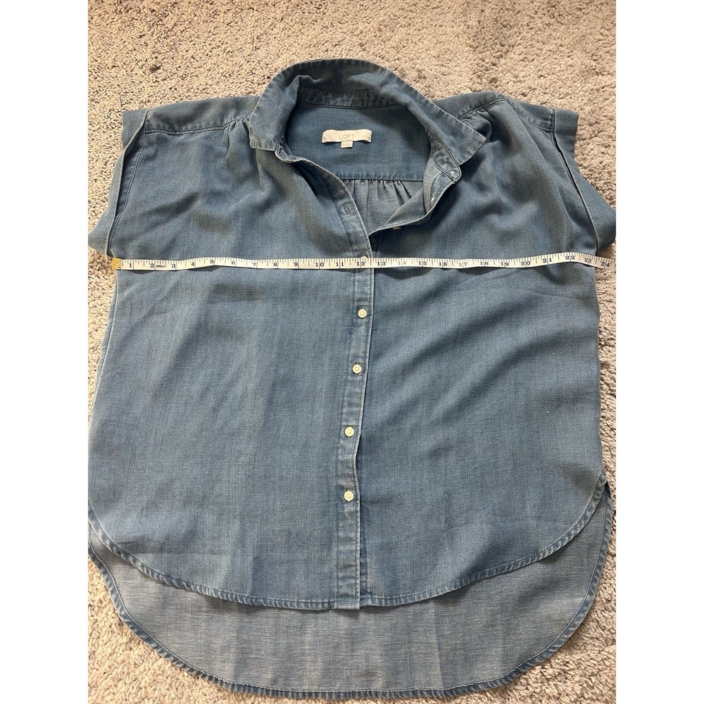 LOFT Women's Blouse Medium Petite Chambray Button Down Linen Blend Western Chic - Picture 4 of 6